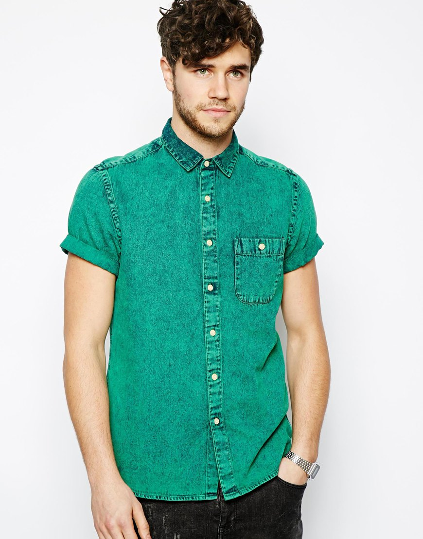green denim shirt