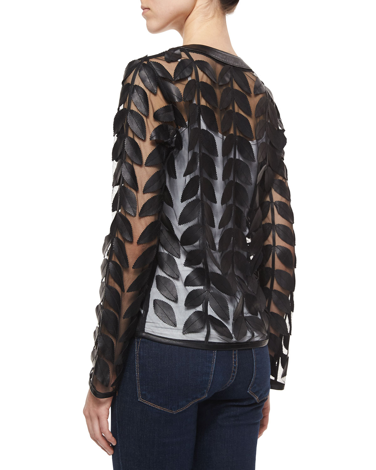 Lyst Neiman Marcus Leather Leaf Mesh Jacket in Black