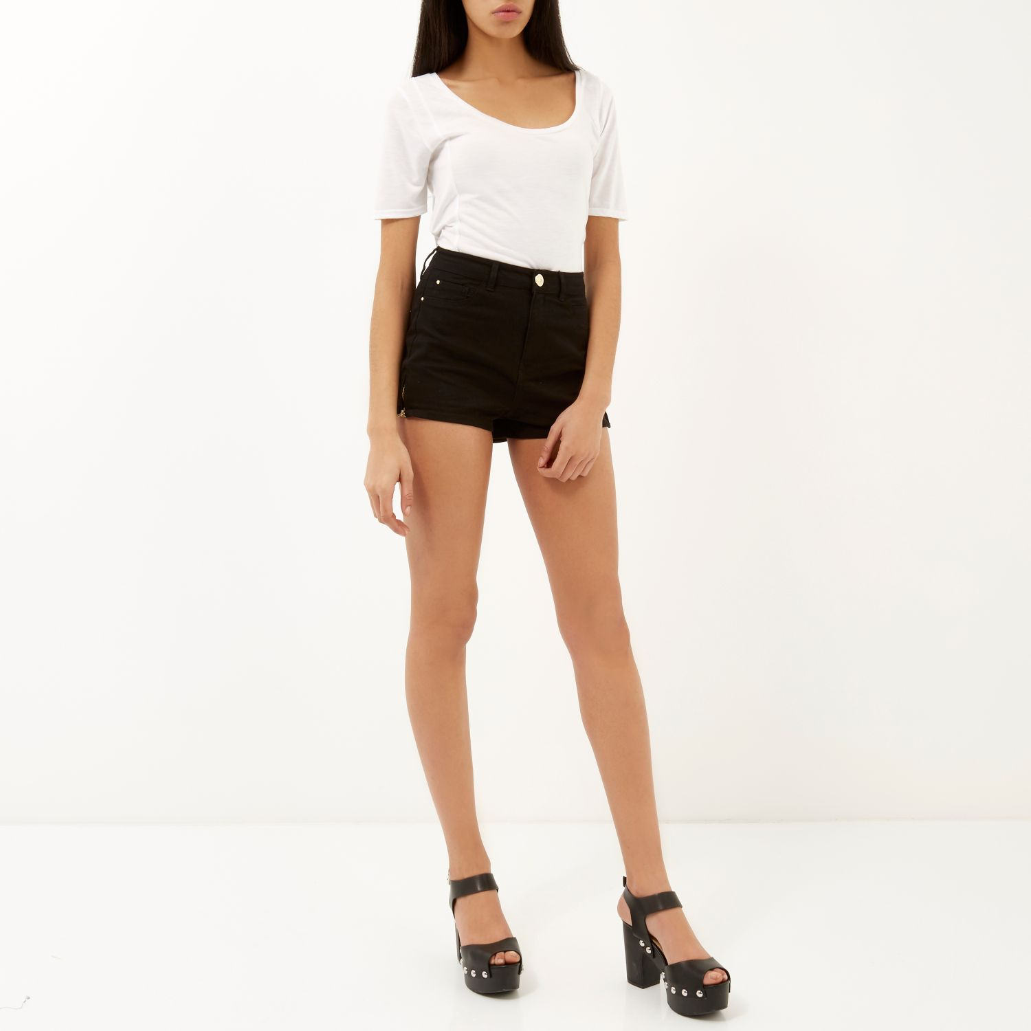 river island black denim shorts