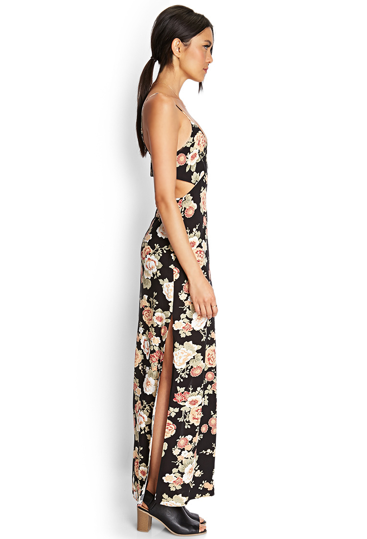 Forever 21 Cutout Floral Maxi Dress | Lyst