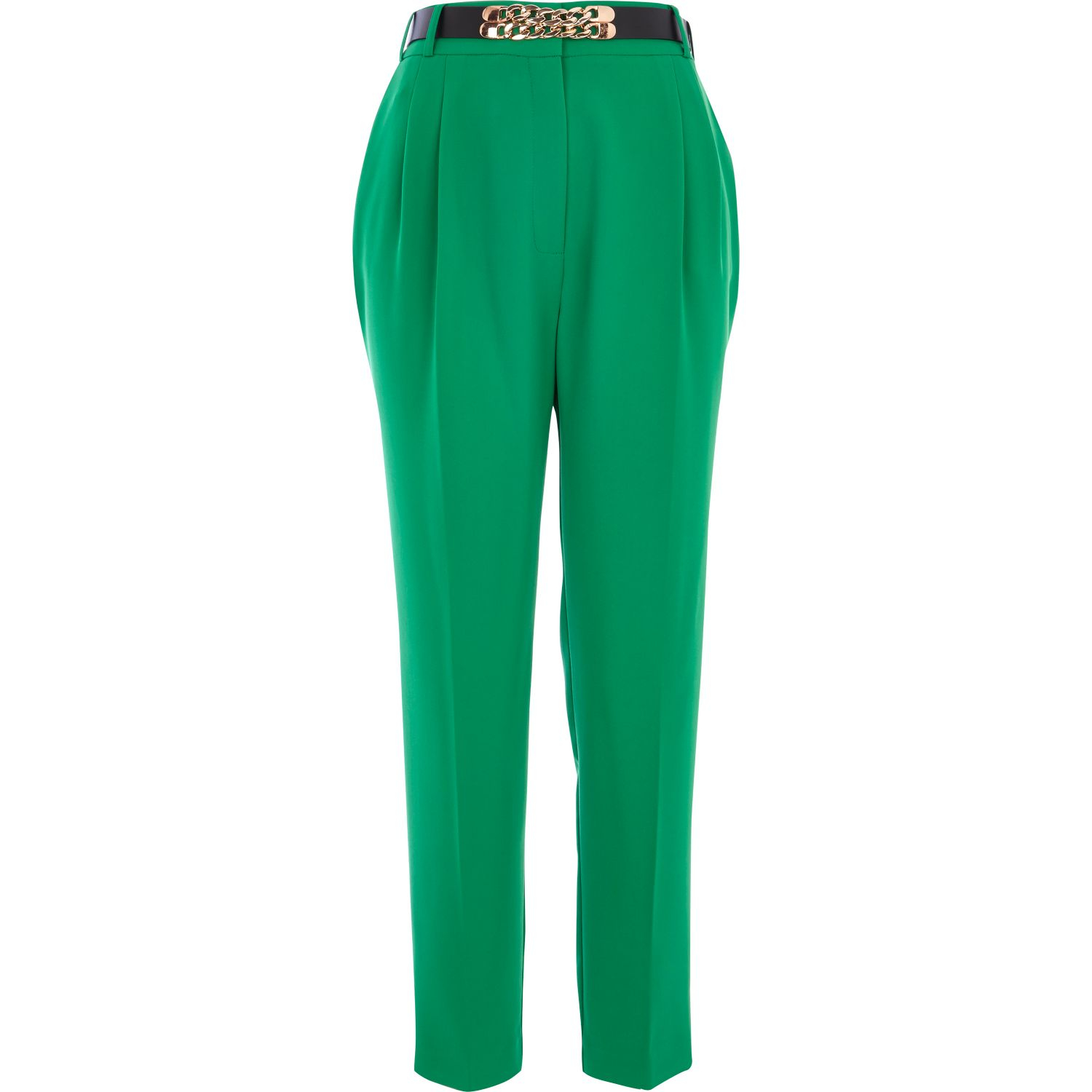 River Island Green High Waisted Curb Chain Belt Pants in Green | Lyst