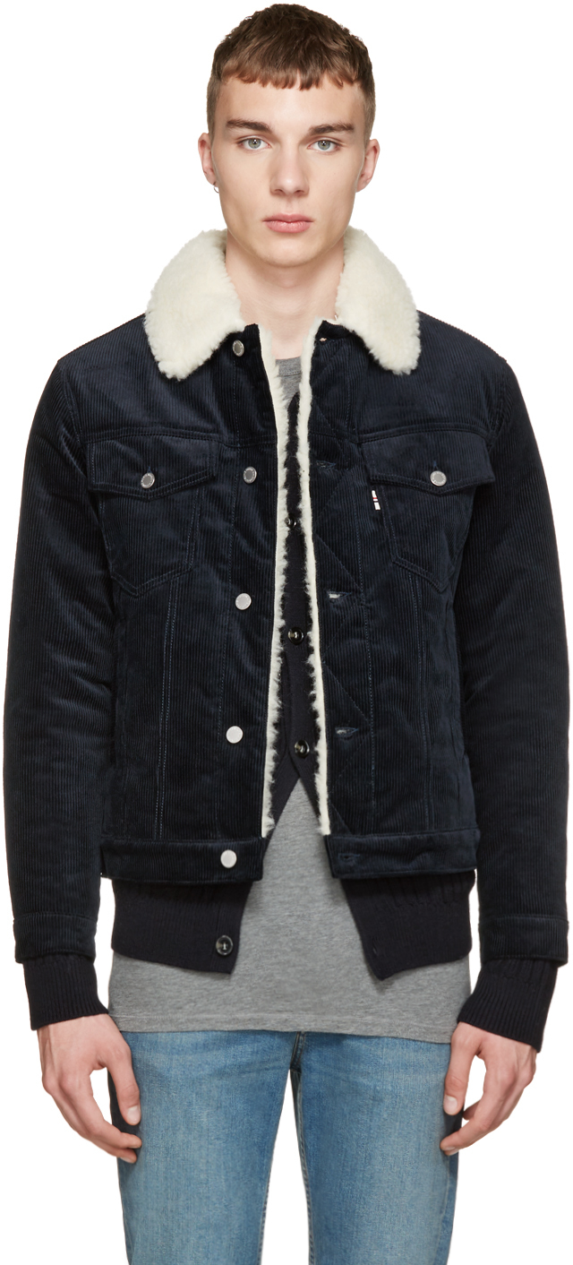 corduroy trucker jacket with faux shearling collar