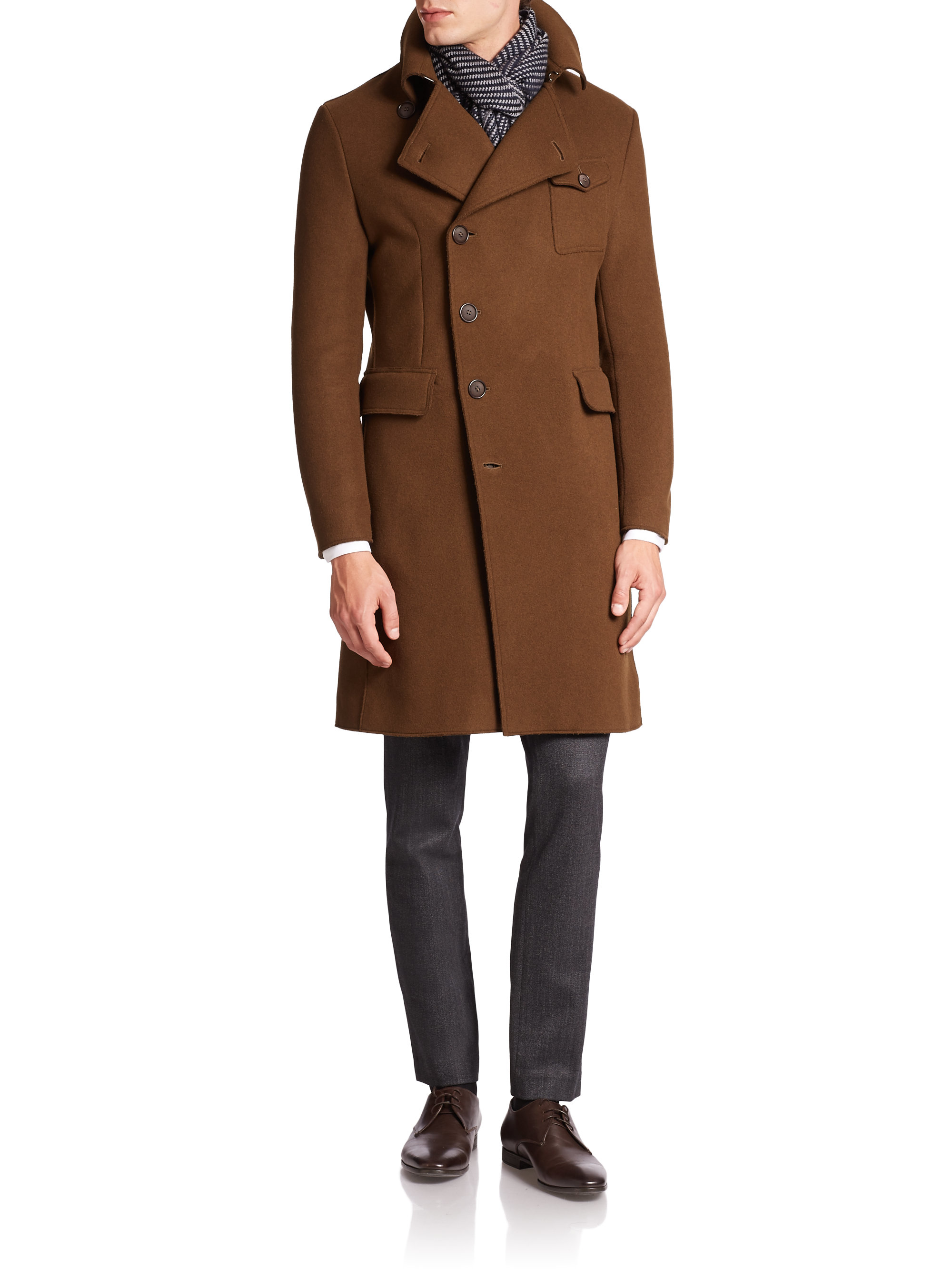 Giorgio Armani Virgin Wool Military Coat in Brown for Men - Lyst