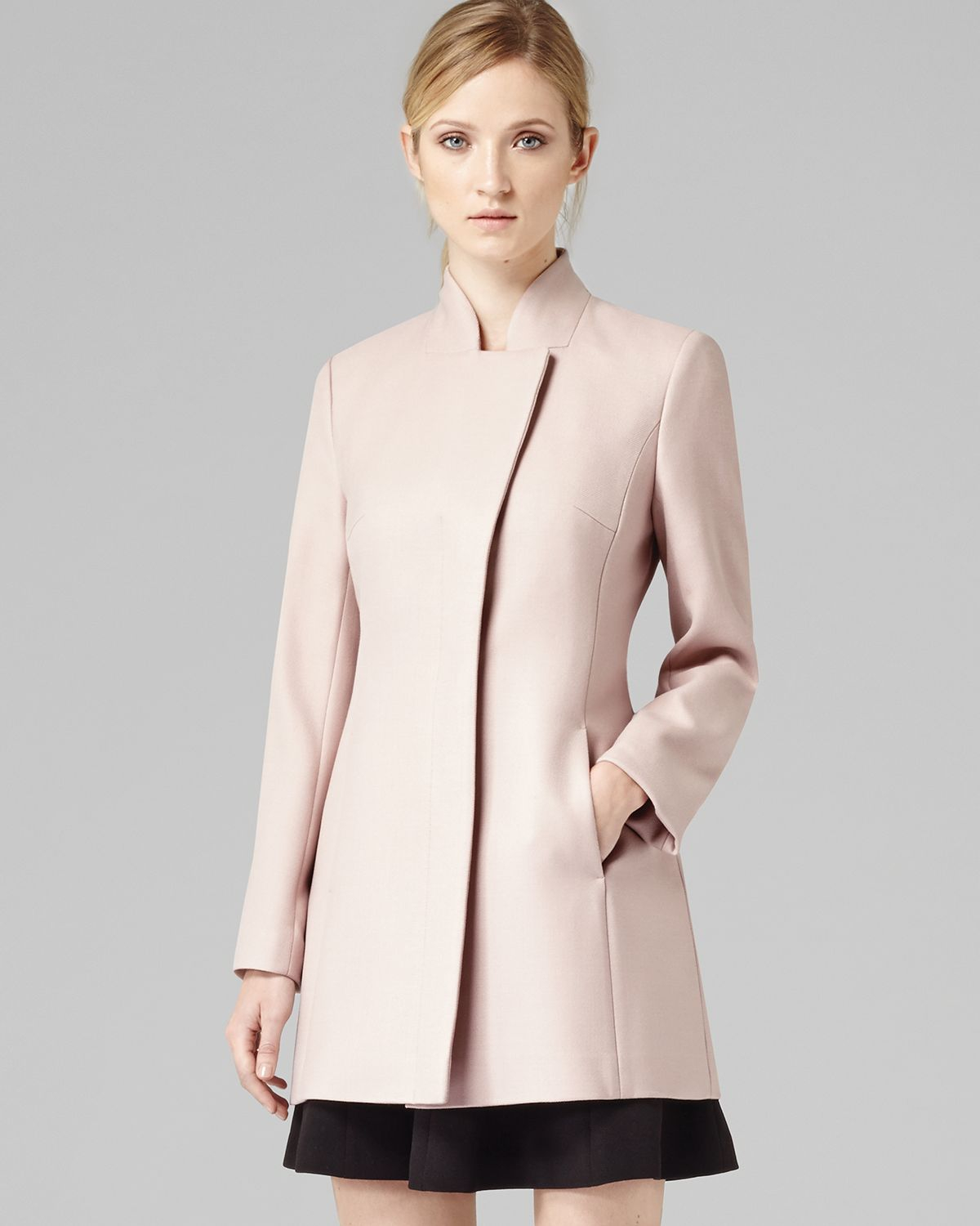 Reiss Coat Regale Mandarin Collar in Pink | Lyst