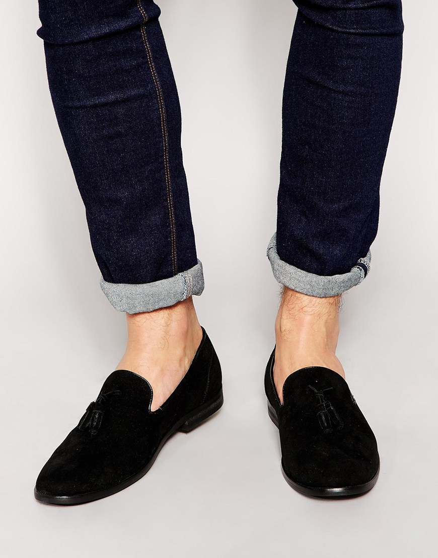 Lyst - Asos Loafers In Faux Suede in Black for Men