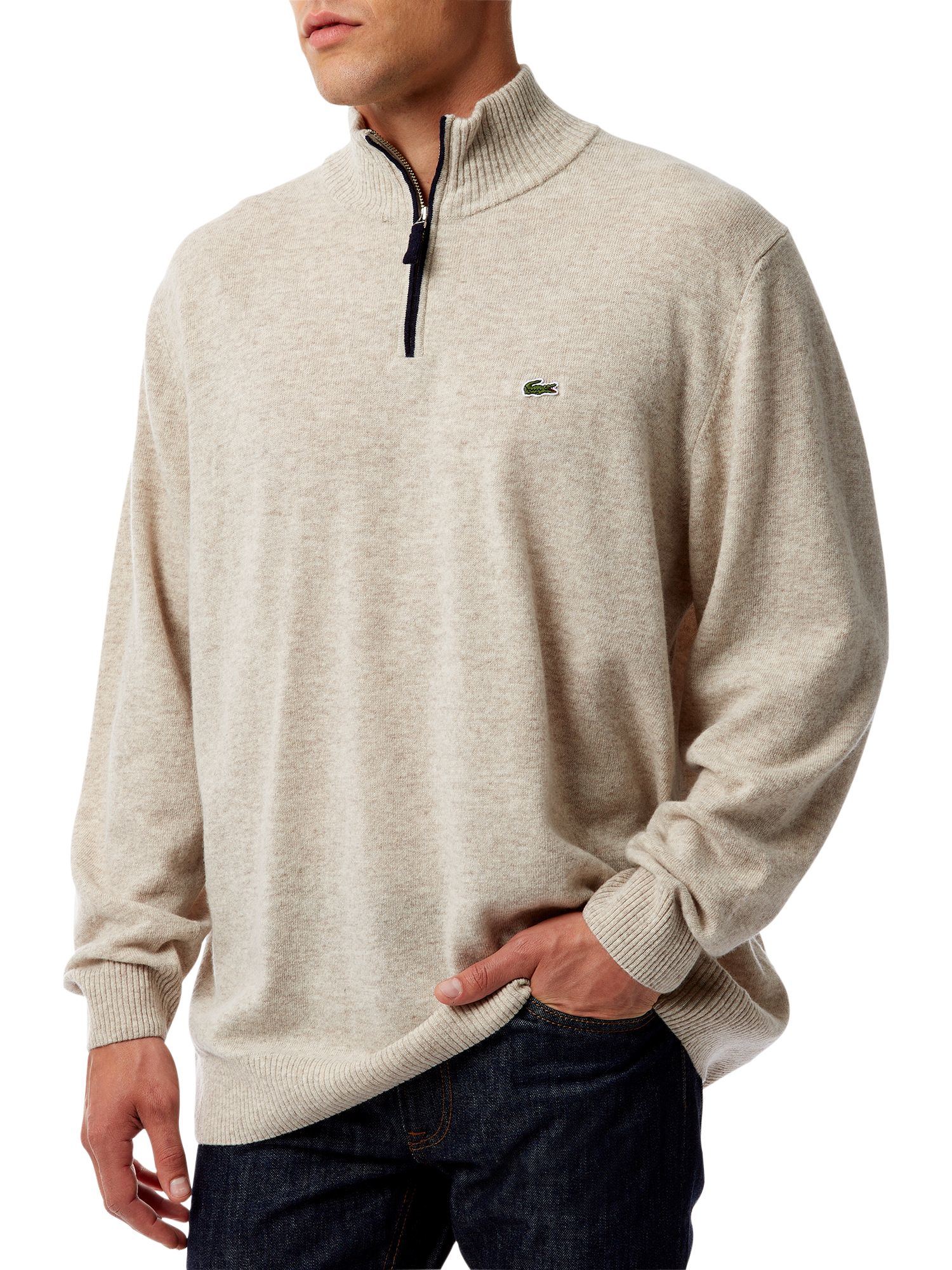 Lacoste Marl Knit Sweater With Zip Collar in Beige for Men (Cream) Lyst