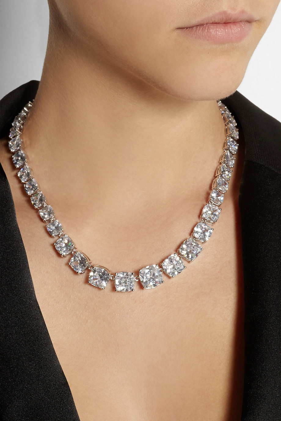 Kenneth Jay Lane Rhodium-Plated Cubic Zirconia Necklace in