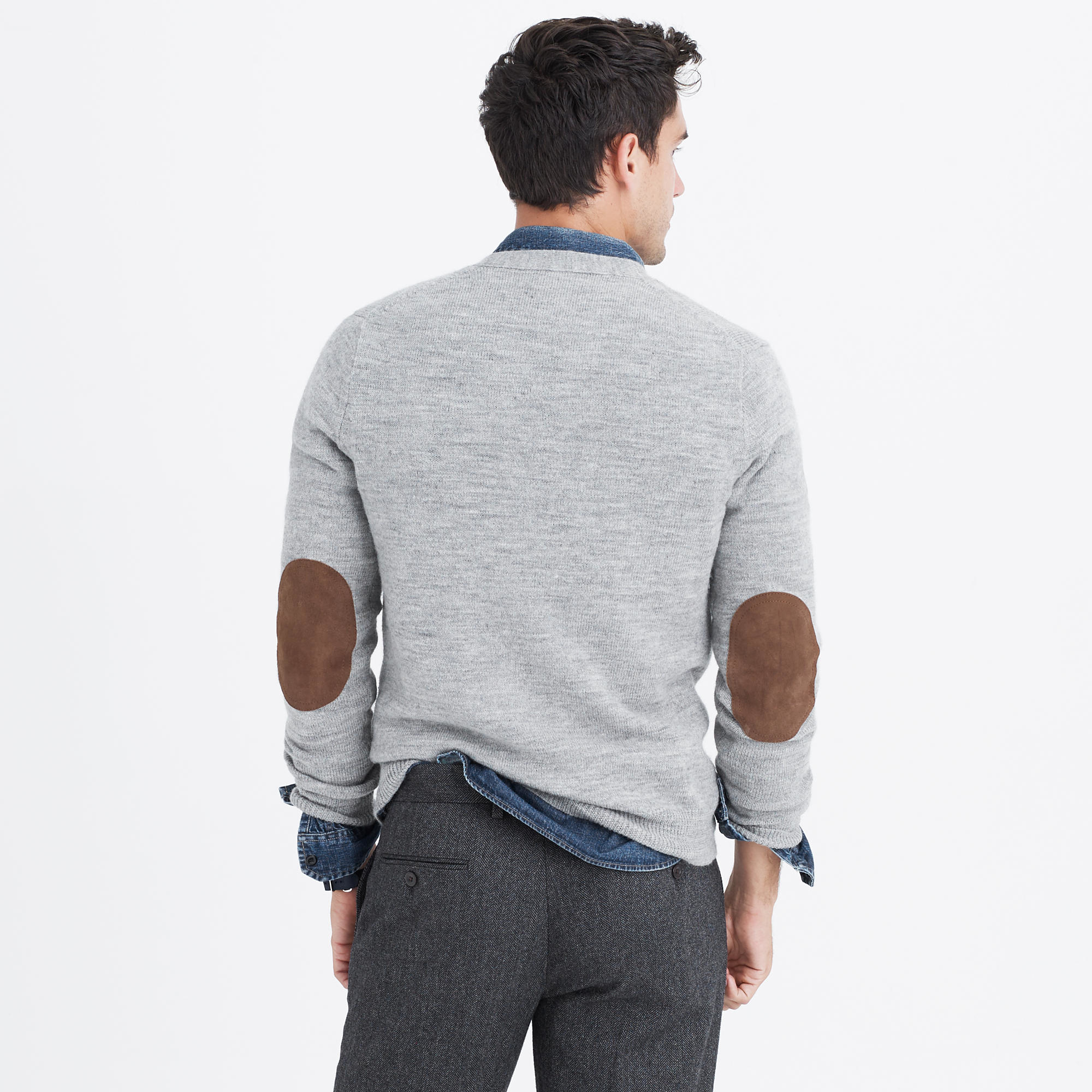 J.Crew Rustic Merino Elbowpatch Cardigan Sweater in Gray for Men Lyst