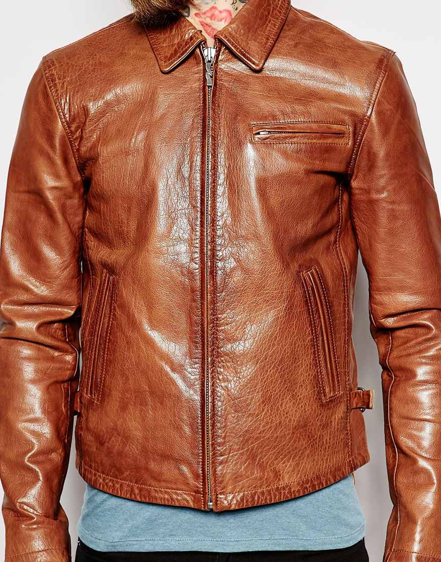 Nudie Jeans Nudie Leather Jacket Dean Tan Biker in Brown for Men - Lyst