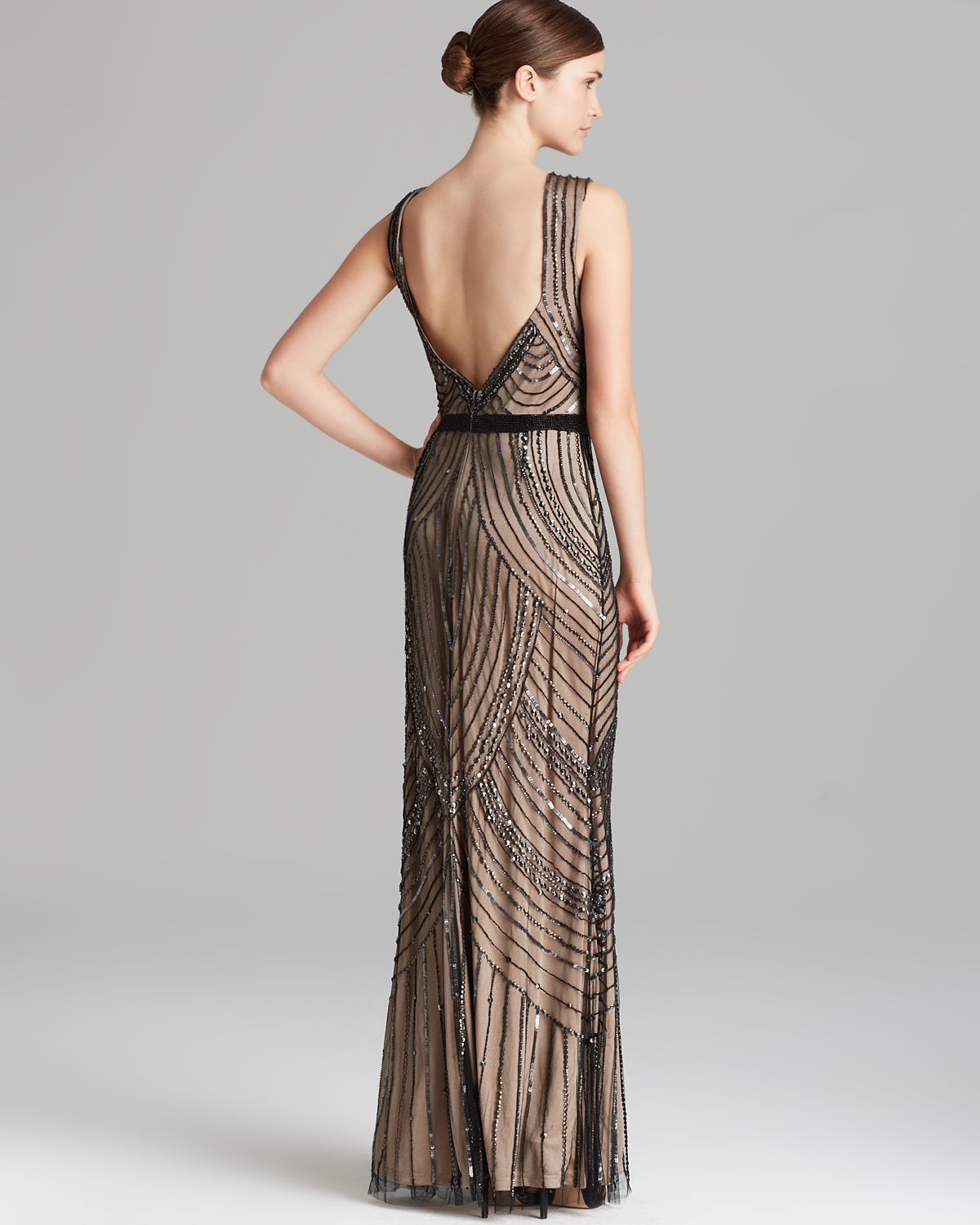 Adrianna Papell Gown - Sleeveless Beaded in Black/Nude (Natural) - Lyst