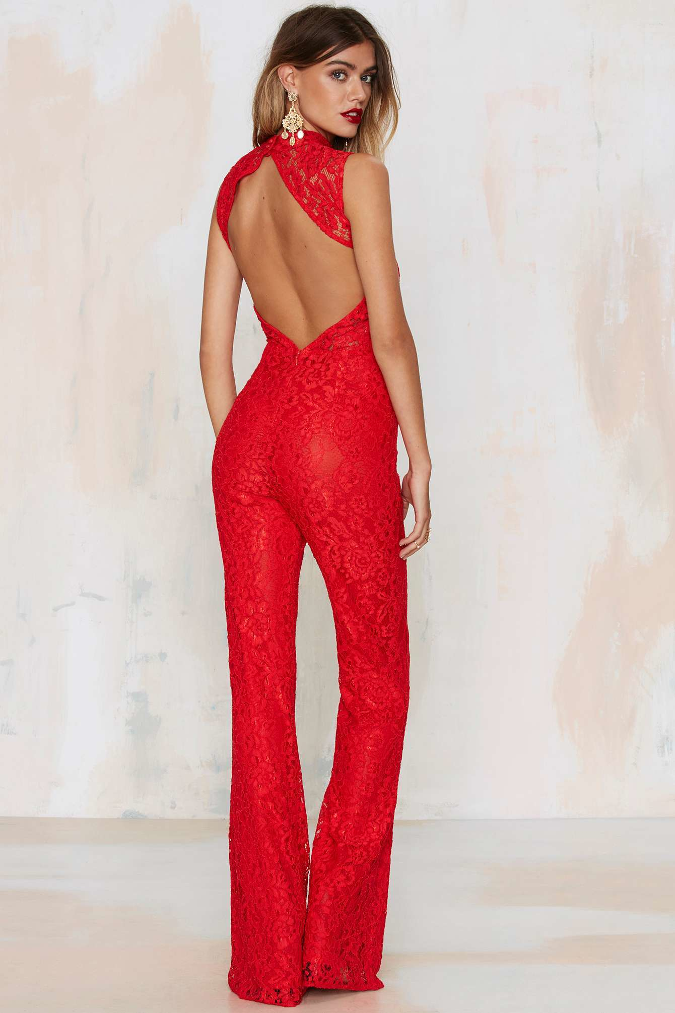 Nasty Gal Floral Obligation Lace Jumpsuit in Red | Lyst