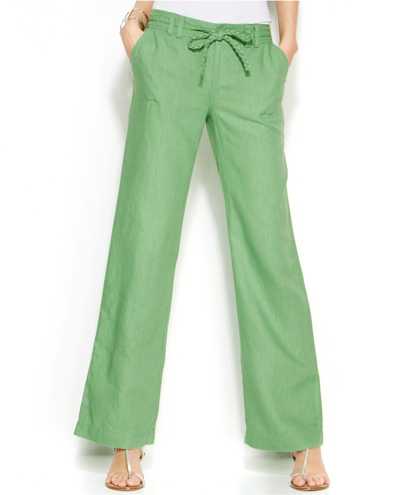 Inc international concepts Linen Wide-Leg Pants in Green | Lyst