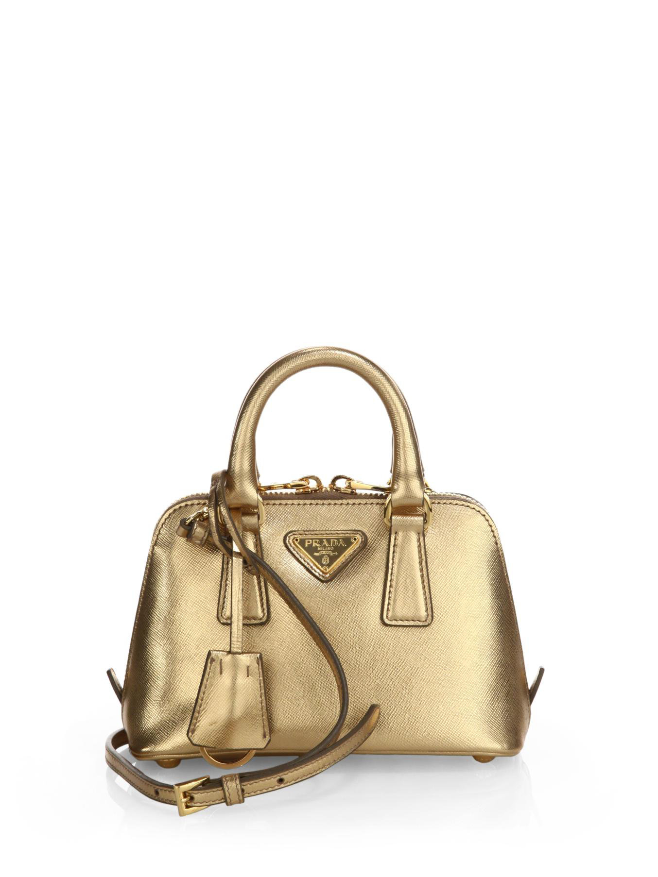 Prada Saffiano Lux Mini Promenade Bag in Gold (PLATINO-GOLD) | Lyst