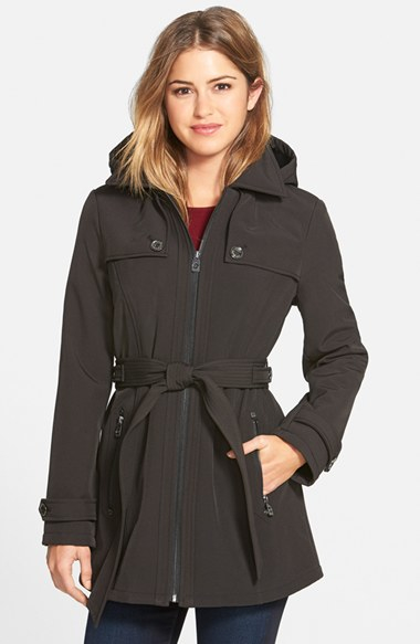MICHAEL Michael Kors Belted Zip Front Soft Shell Coat With Detachable ...