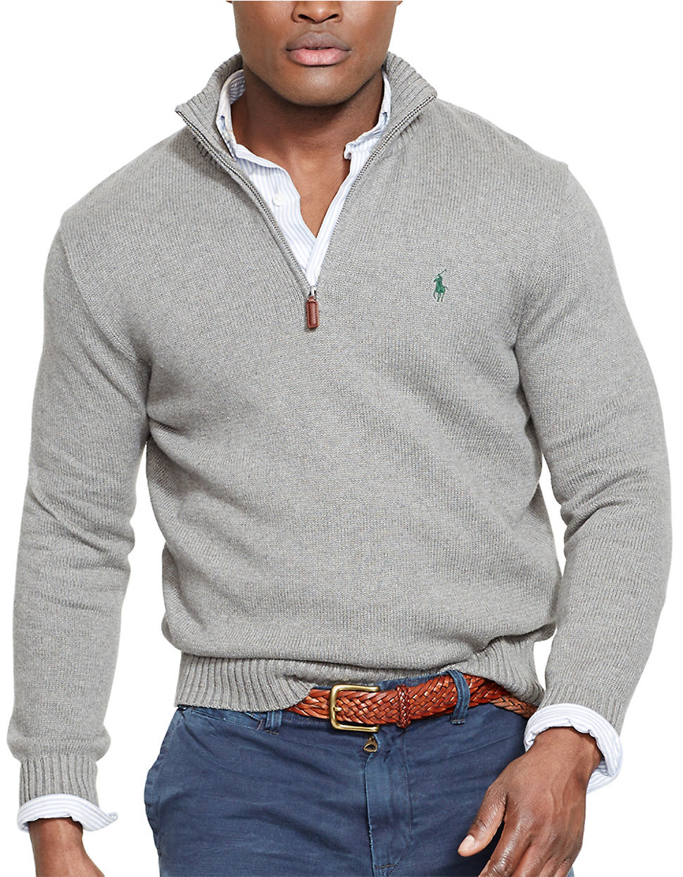 Polo ralph lauren Half-zip Cotton Mockneck Sweater in Gray for Men ...