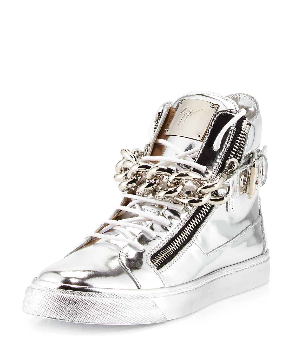 mens metallic silver sneakers