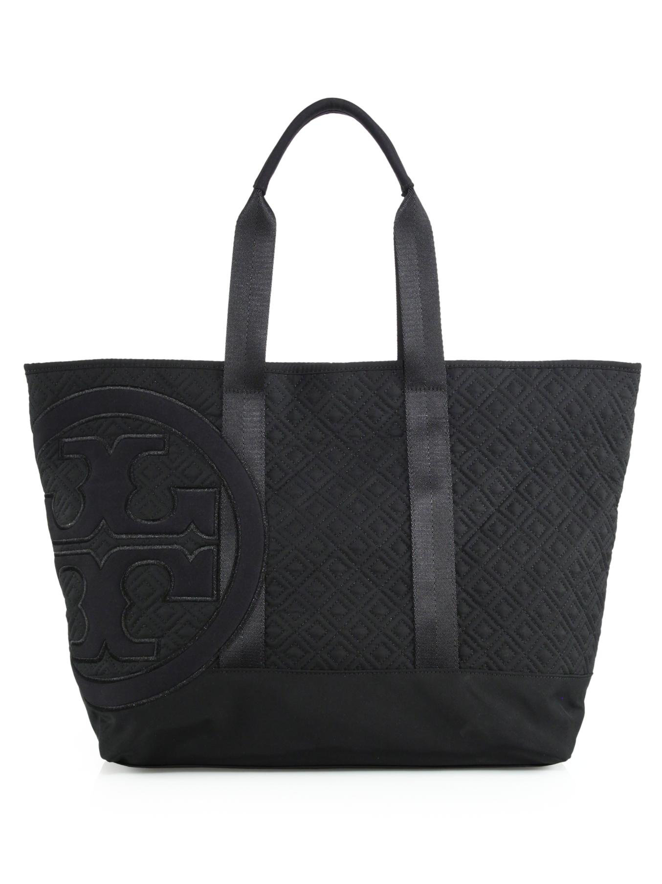 Lyst Tory Burch Marion Quilted Nylon Tote in Black