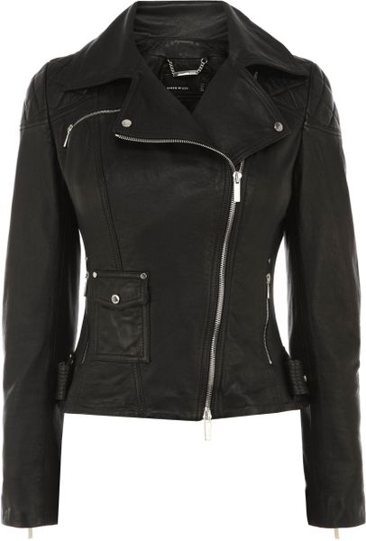 Karen Millen Signature Leather Jacket in Black | Lyst