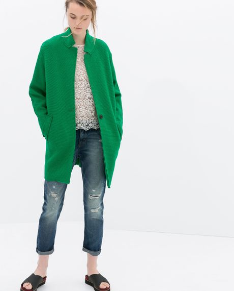 Zara Wool Coat in Green | Lyst