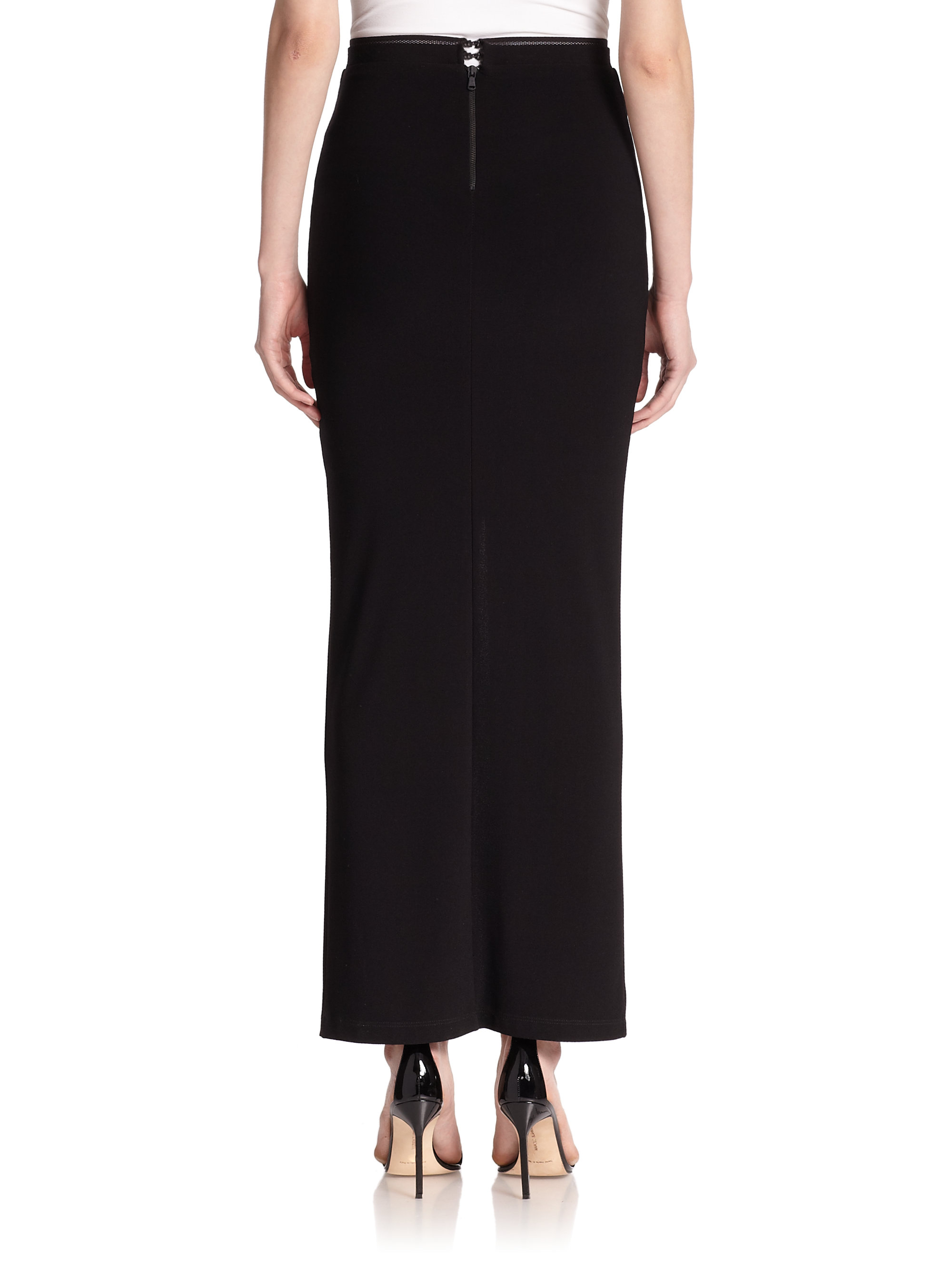 Alice + Olivia Double-slit Stretch Jersey Maxi Skirt in Black - Lyst