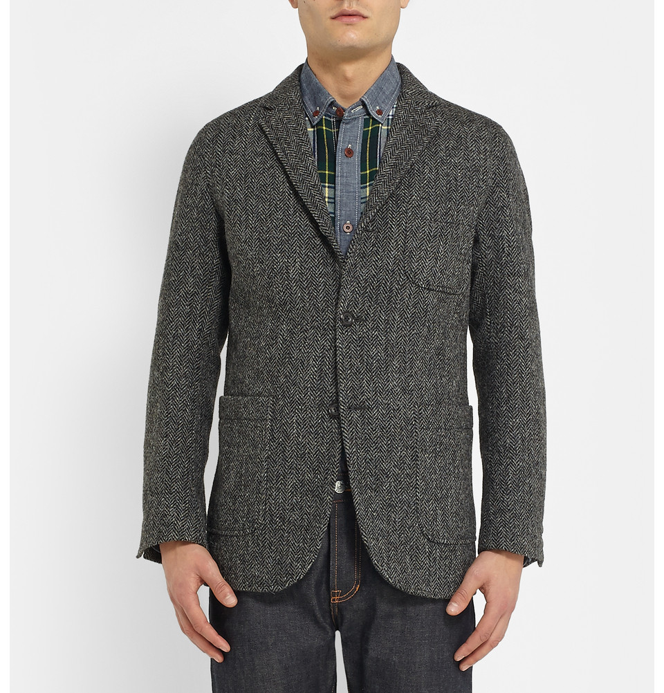 Beams Plus Harris Tweed Herringbone Blazer in Grey for Men - Lyst