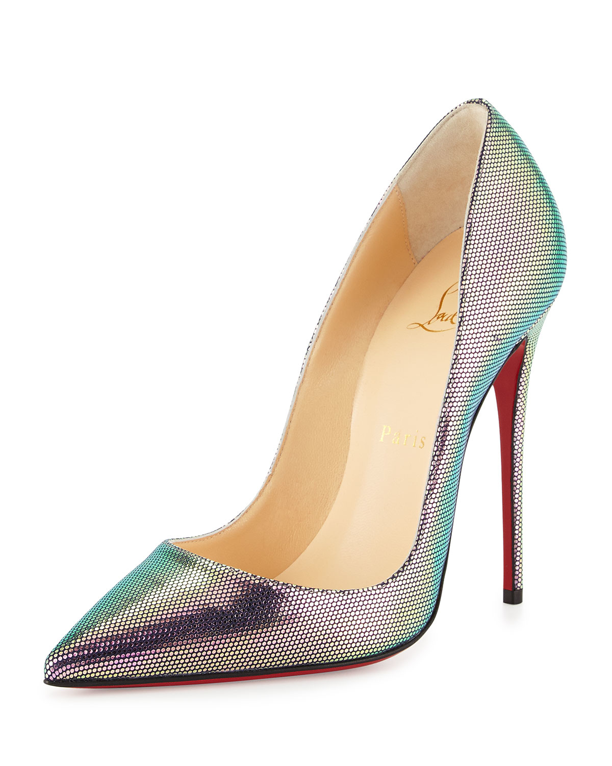 christian louboutin pointed-toe Follies Spiked Pumps Black leather ...