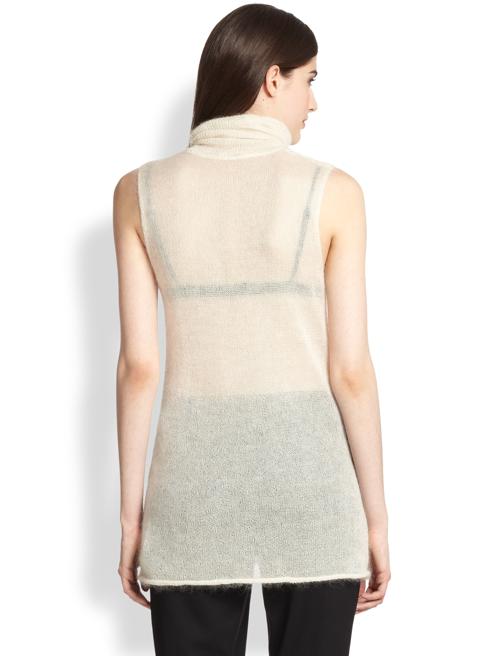 Lyst Helmut Lang Mohair & Silk Sheer Sleeveless Turtleneck Top in Natural