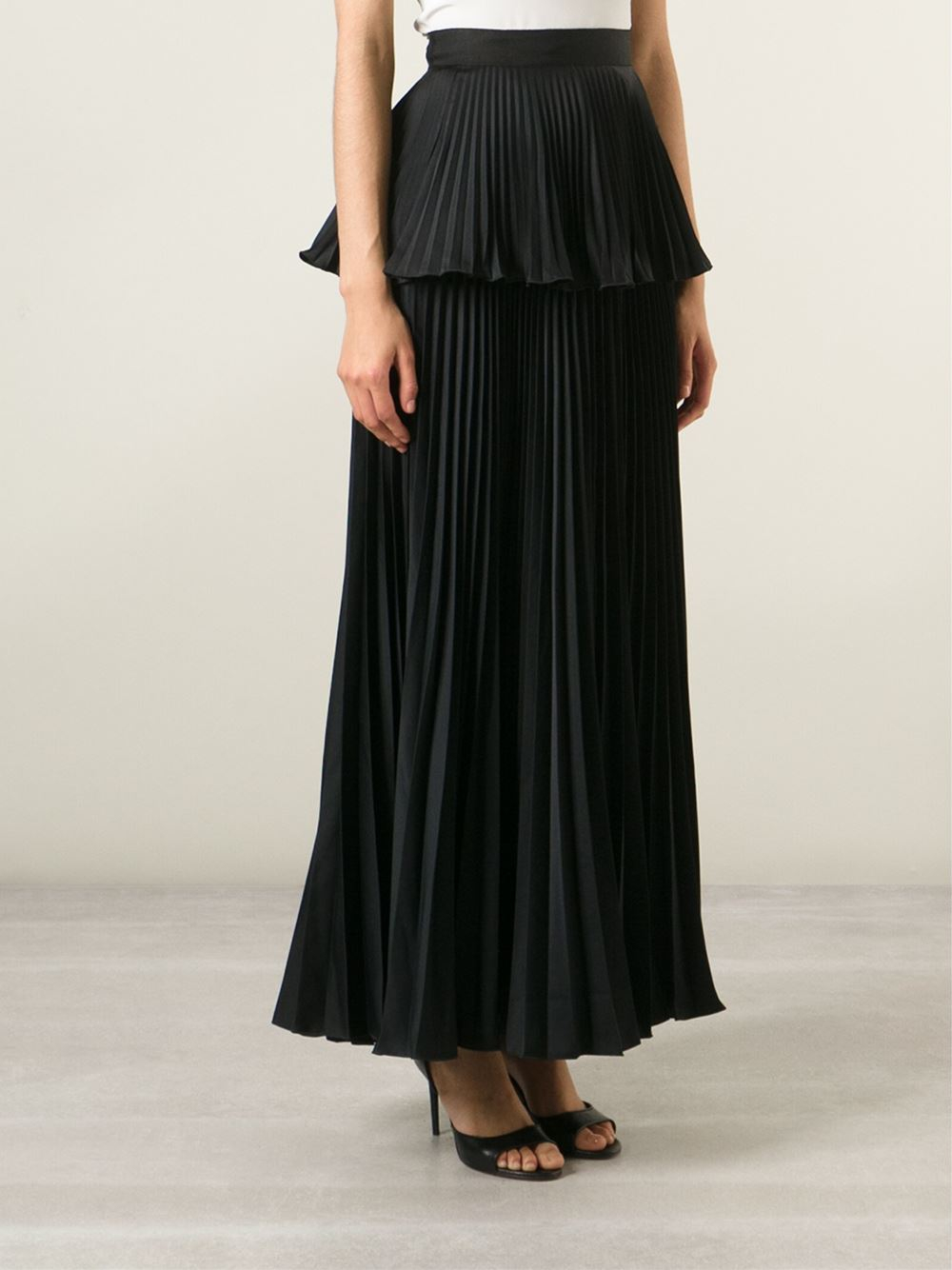 Issa Long Pleated Peplum Skirt in Black | Lyst