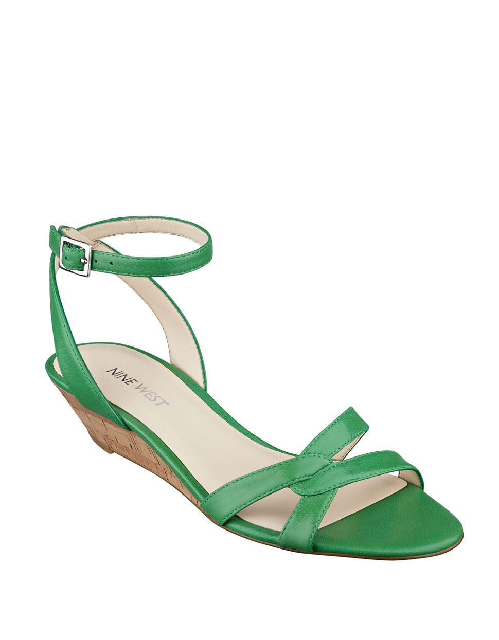 Nine West Valaria Leather Wedge Sandals in Green | Lyst