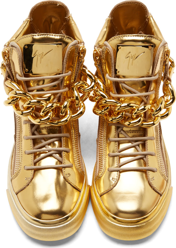 Giuseppe zanotti Chain Trim Hi-top Sneakers in Metallic for Men | Lyst