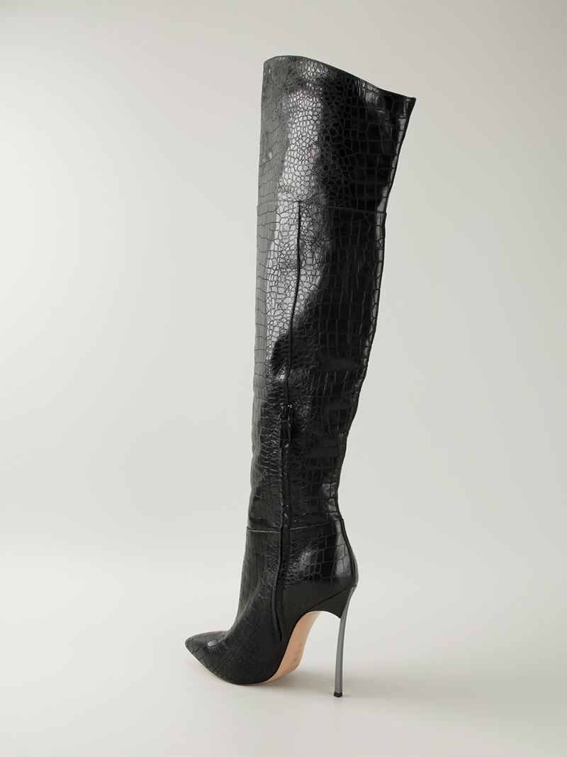 Casadei Over The Knee Length Boots With A Silver-tone Stiletto Heel in Black - Lyst