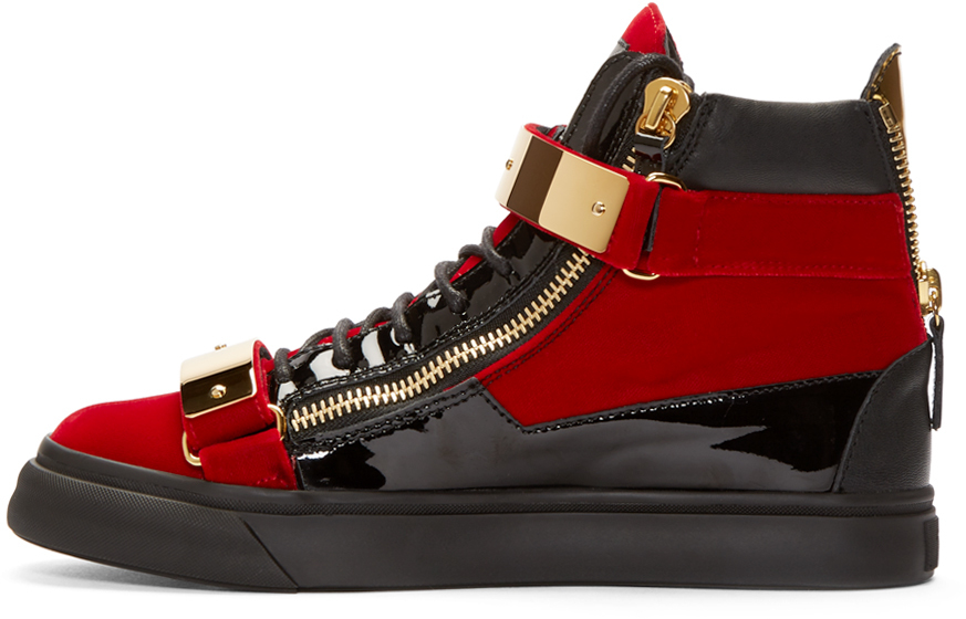 Giuseppe zanotti Red & Black Velour High-top London Sneakers in Red for ...