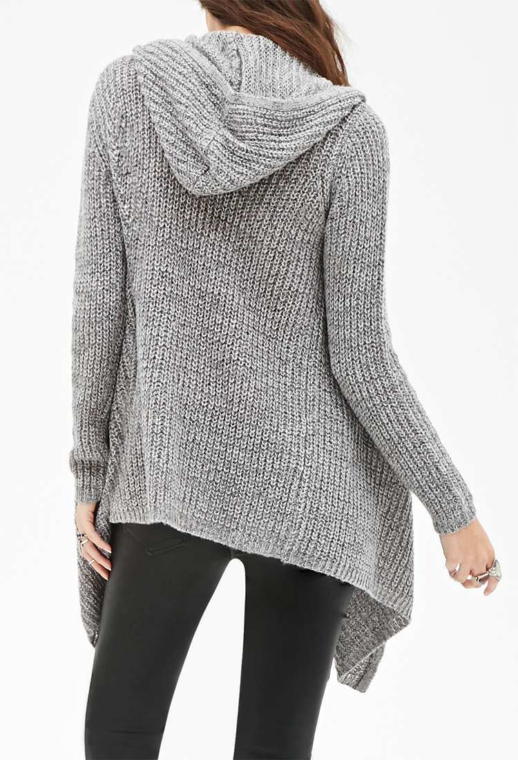 Forever 21 Draped Open-front Hooded Cardigan in Gray | Lyst