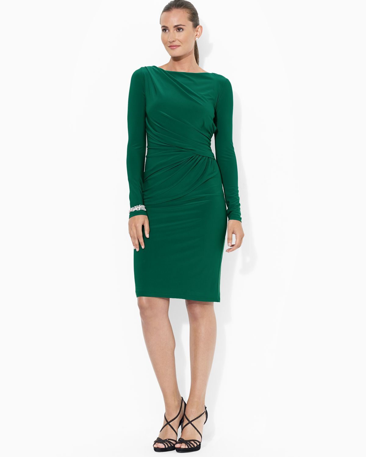 Størrelse deres formel Ralph Lauren Lauren Boat Neck Matte Jersey Dress in Green | Lyst