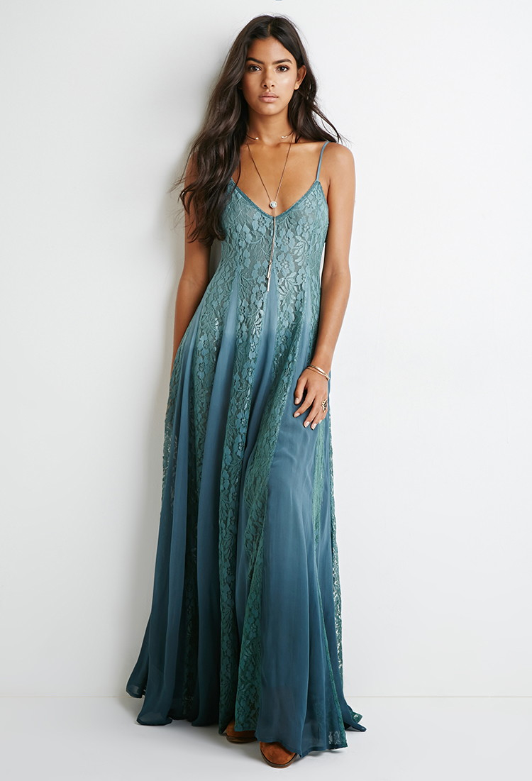 Forever 21 Lace-paneled Maxi Dress in Blue/Teal (Blue) - Lyst