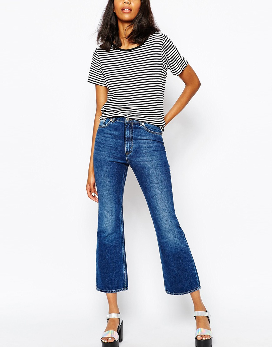 Monki Womens Cropped Jean Flare Blue - Jeans Monki Womens Cropped Jean Flare Blue - Jeans
