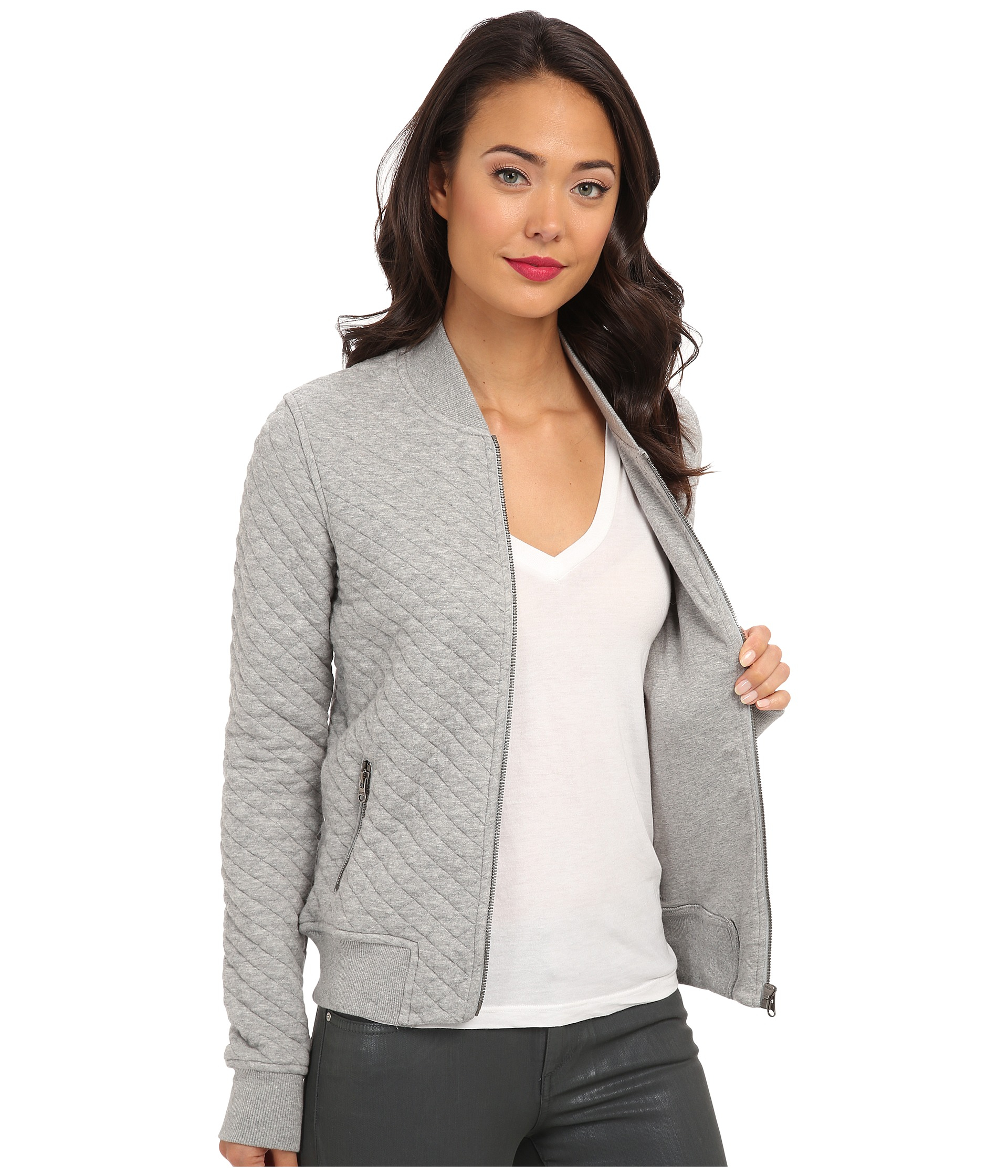 Converse Quilted Bomber Jacket in Vintage Grey Heather (Gray) - Lyst