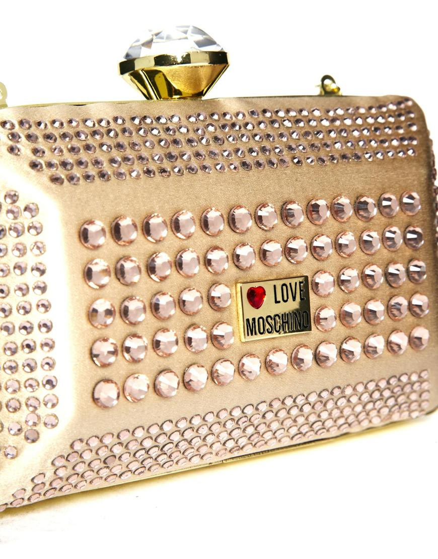 Lyst Love Moschino Crystal and Satin Box Clutch Bag in Metallic