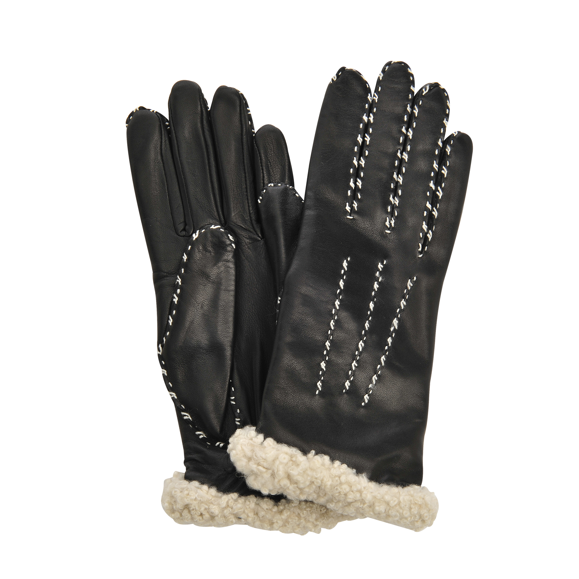 Agnelle Shearling Bord 3 Ribs Gloves in Black Lyst