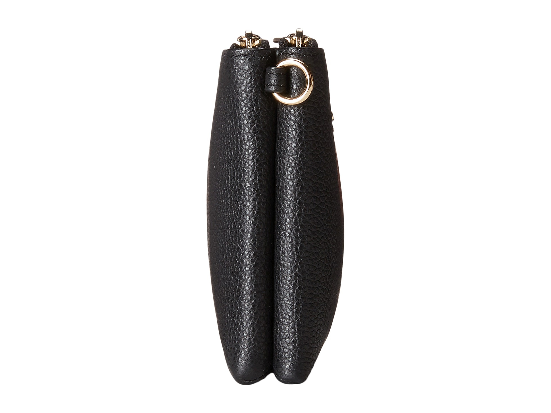 COACH Polished Pebbled Leather Double Zip Wallet in li/Black (Black) - Lyst