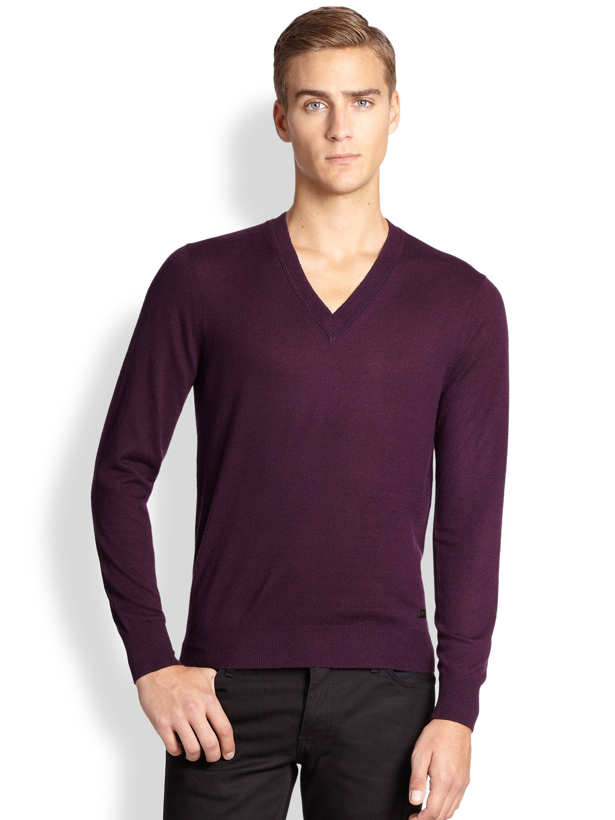 Burberry Regal Cashmere V-Neck Sweater in Purple for Men - Lyst