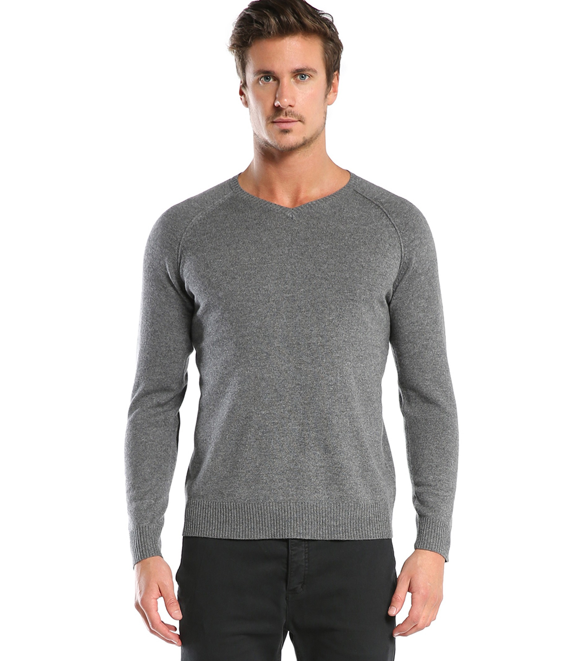 Michael stars Cashmere Blend V Neck Sweater W/ Suede Elbow Patches in ...