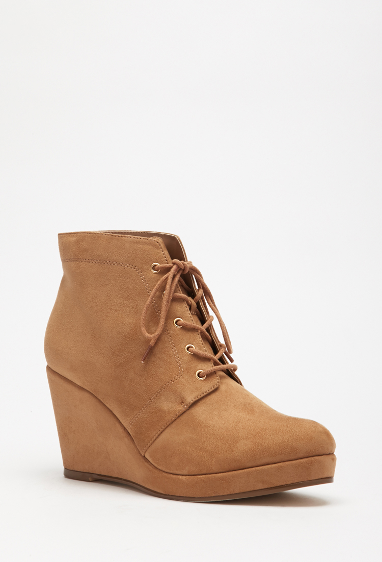 Forever 21 Faux Suede Lace-up Booties in Brown | Lyst