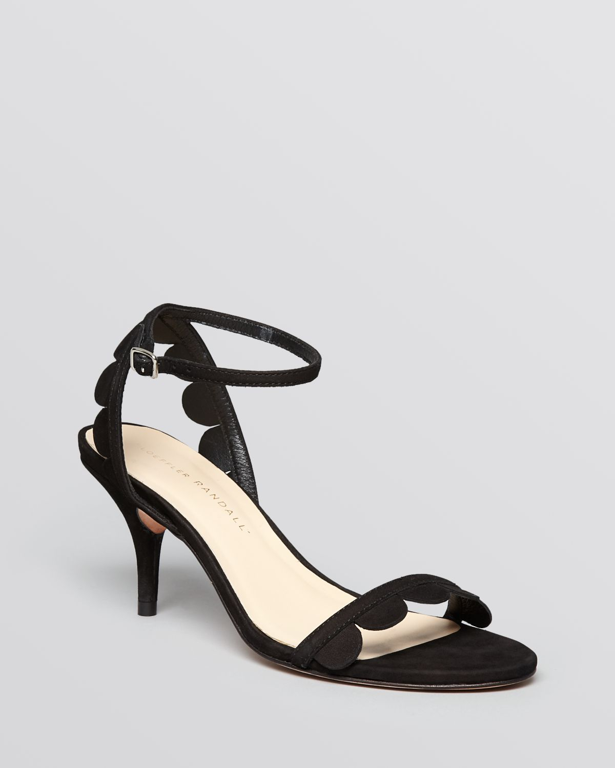 Loeffler Randall Ankle Strap Sandals Lillit Scallop Mid Heel in Black - Lyst