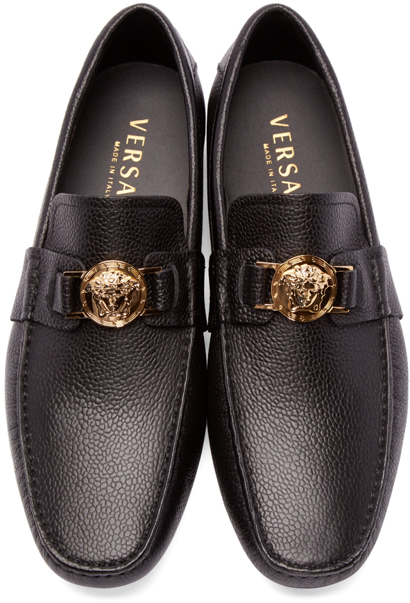 Versace Black Leather Medusa Loafers 
