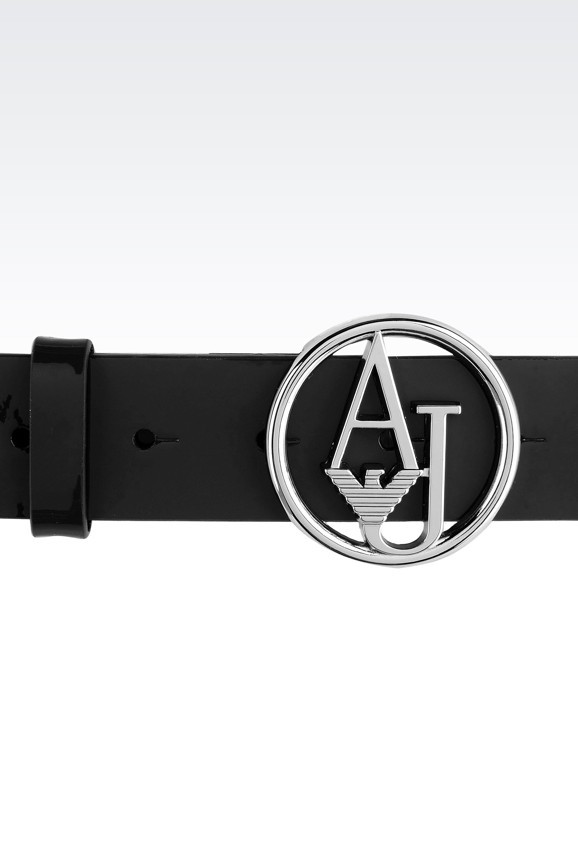 Armani Jeans Patent Leather Belt with Logoed Buckle in Black - Lyst