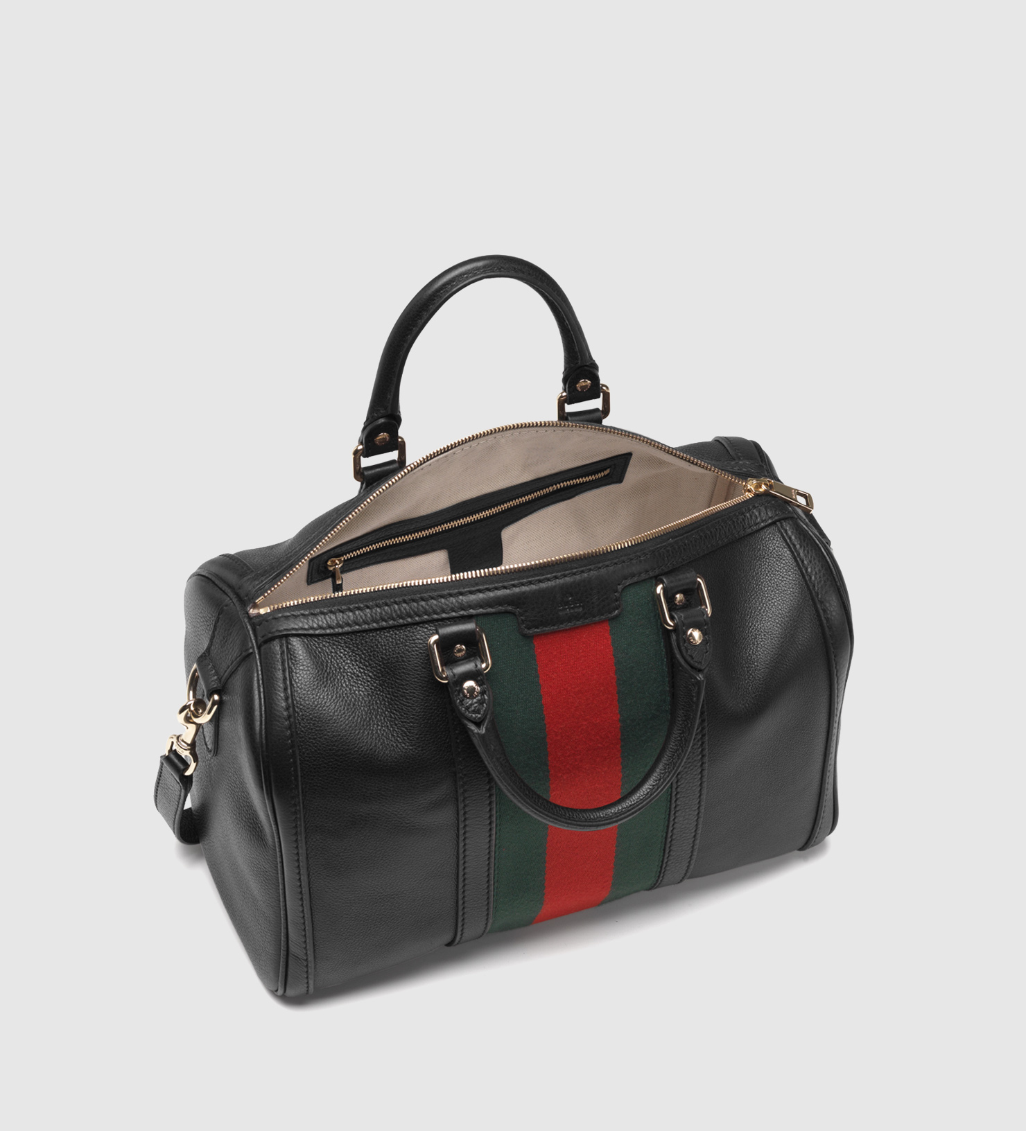 Gucci Leather Vintage Web Medium Boston Bag in Black - Lyst