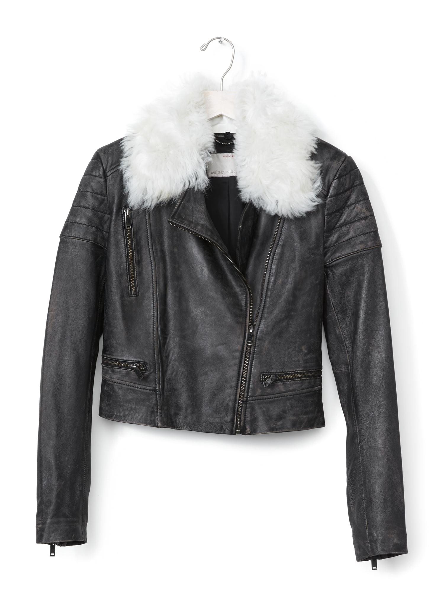 Banana republic Heritage Cropped Moto Jacket in Black | Lyst