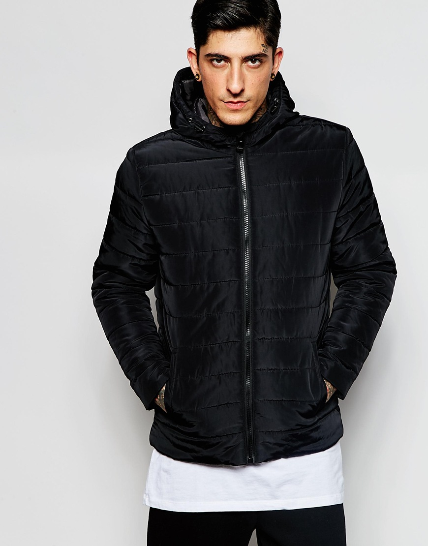 Only & Sons Padded Hooded Jacket in Black for Men - Lyst