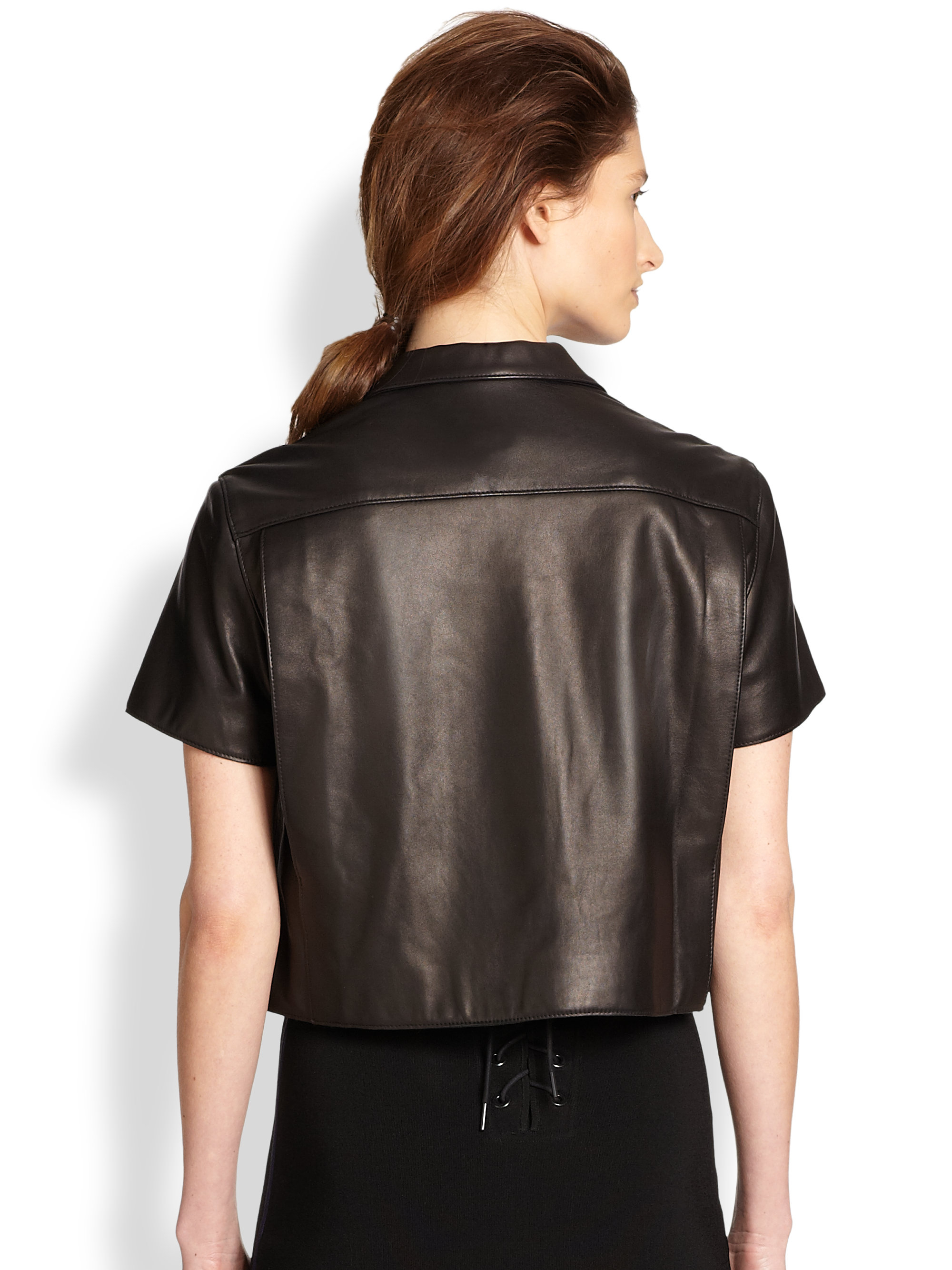 Rag & Bone Cropped Leather Buttonfront Shirt in Black Lyst